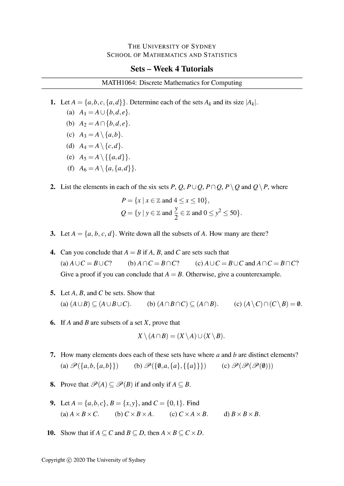 1064week4 - Tutorial Exercise For Week 4 - THE UNIVERSITY OF SYDNEY ...