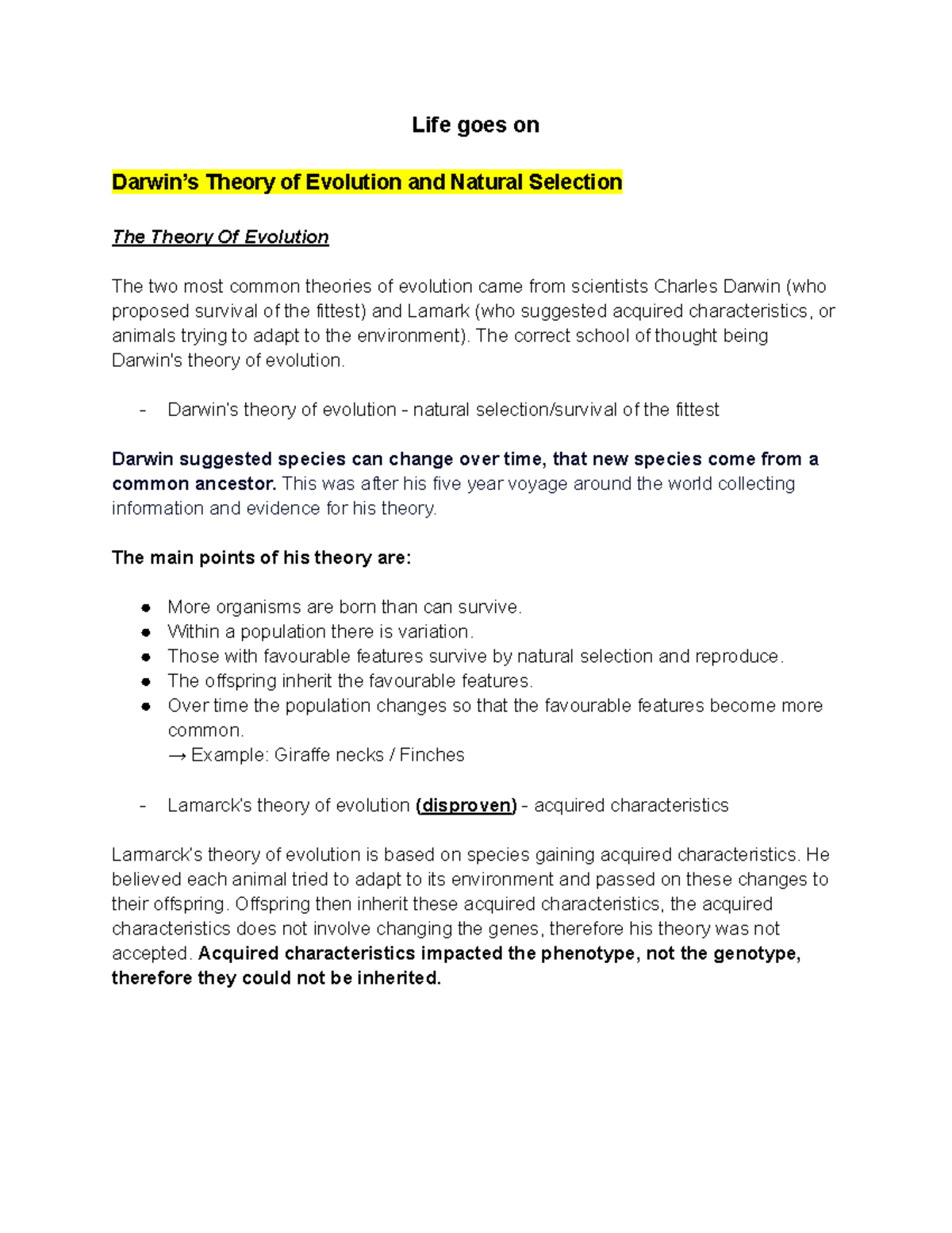 Science Yearly Notes - Biology AND Astronomy - Life goes on Darwin’s ...