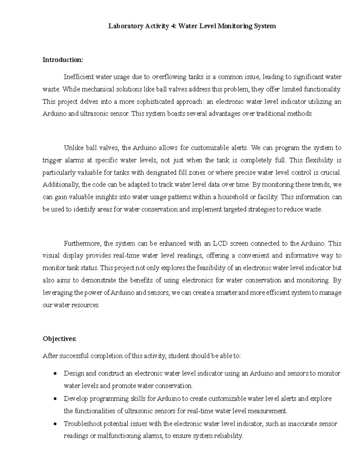 Exercise 4 Water Level Monitoring System - Laboratory Activity 4 ...