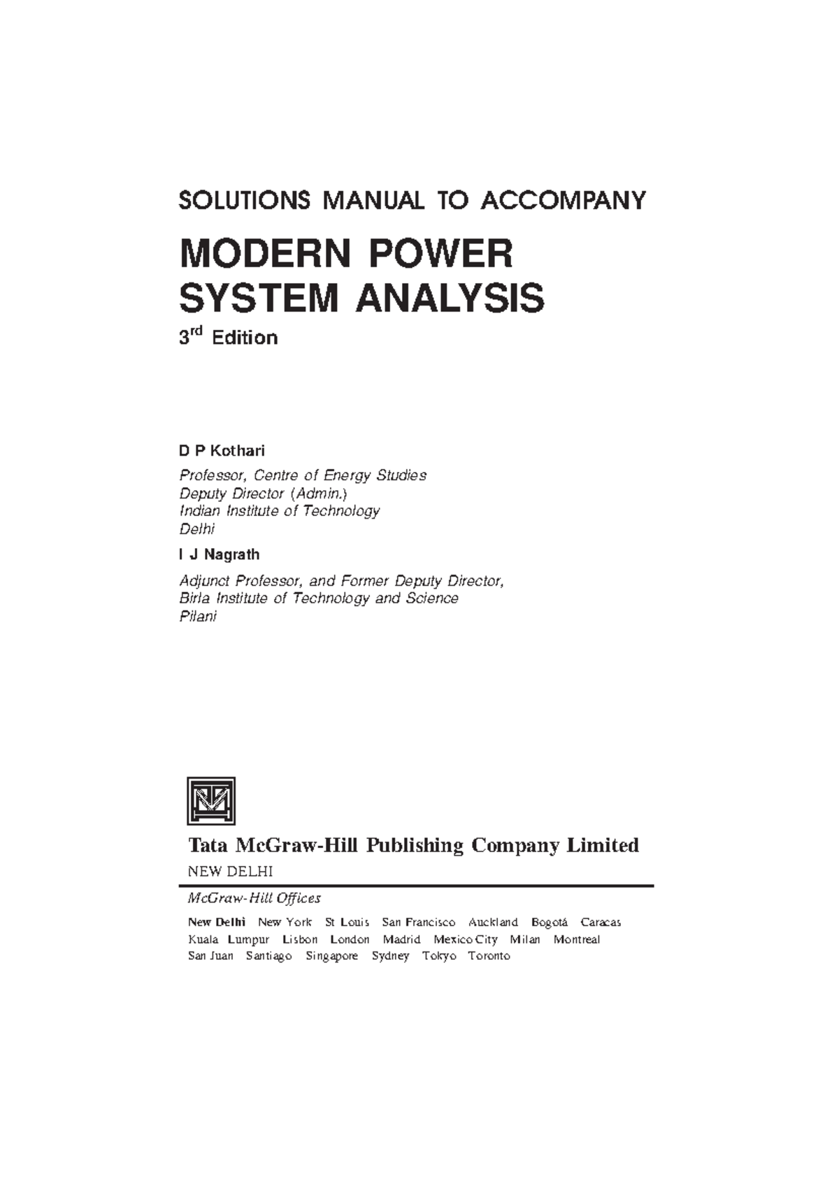 MPSA-Sol - MPSA - SOLUTIONS MANUAL TO ACCOMPANY MODERN POWER SYSTEM ...