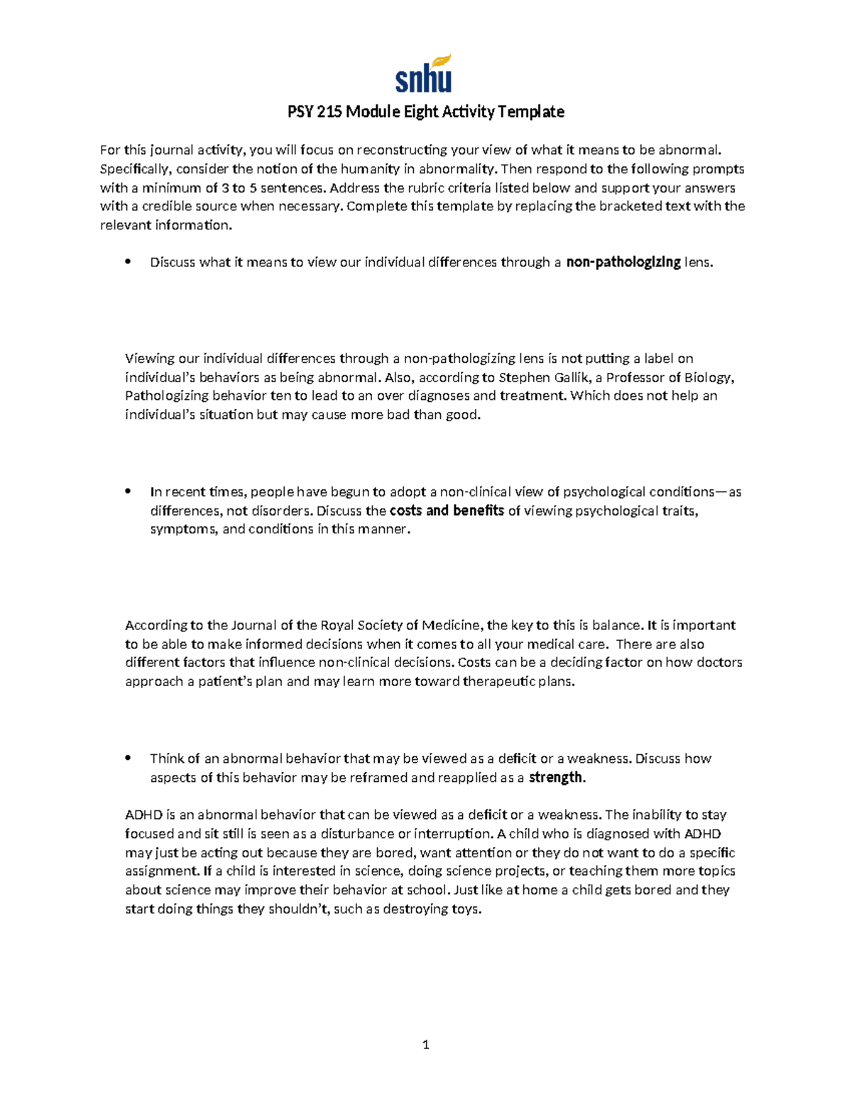 PSY 215 Module Eight Activity Completed - PSY 215 Module Eight Activity ...