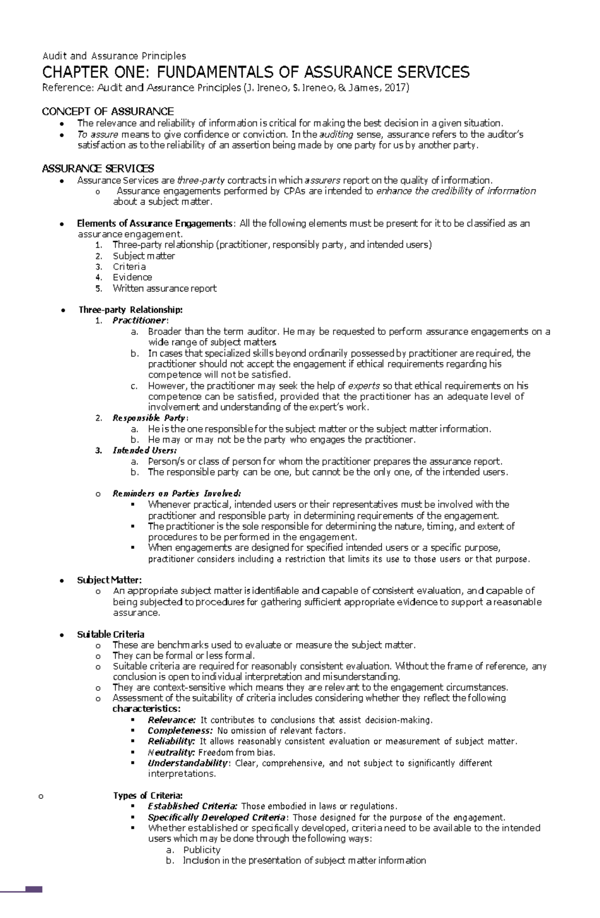 CHP 1 Fundamentals Of Assurance Services - Audit And Assurance ...