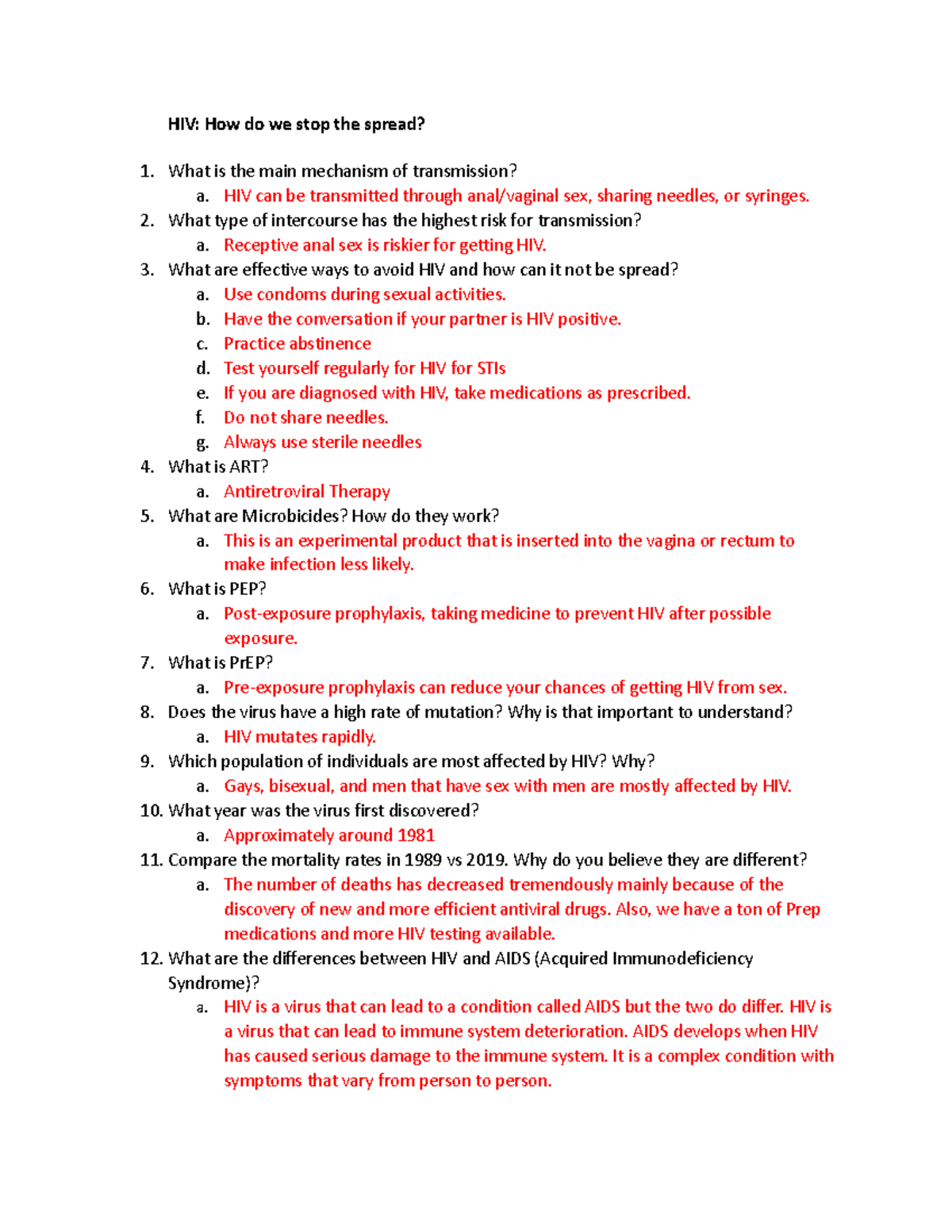 HIV assignment - HIV: How do we stop the spread? What is the main ...