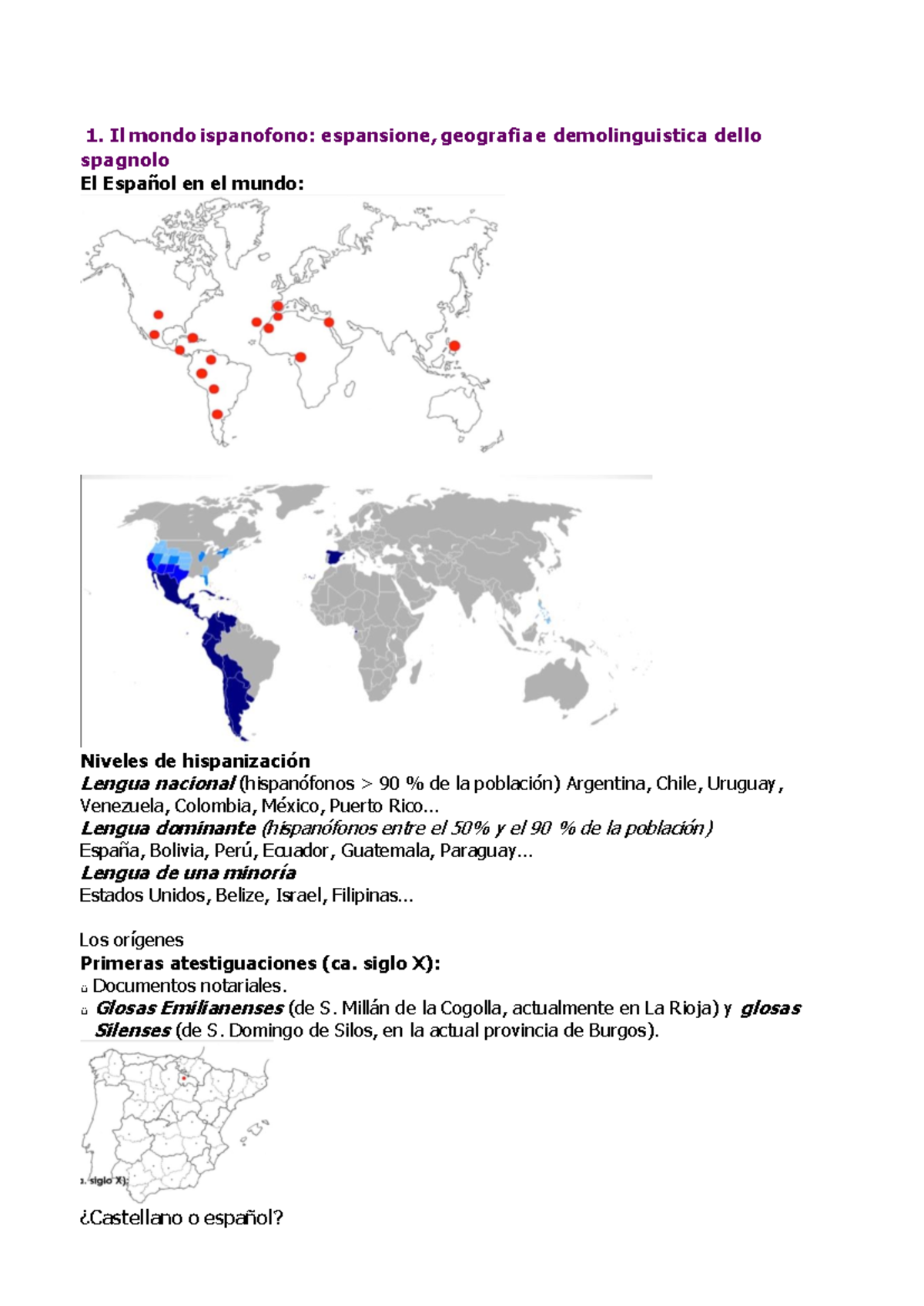 Lingua Spagnola 1. Il mondo ispanofono espansione, geografia e