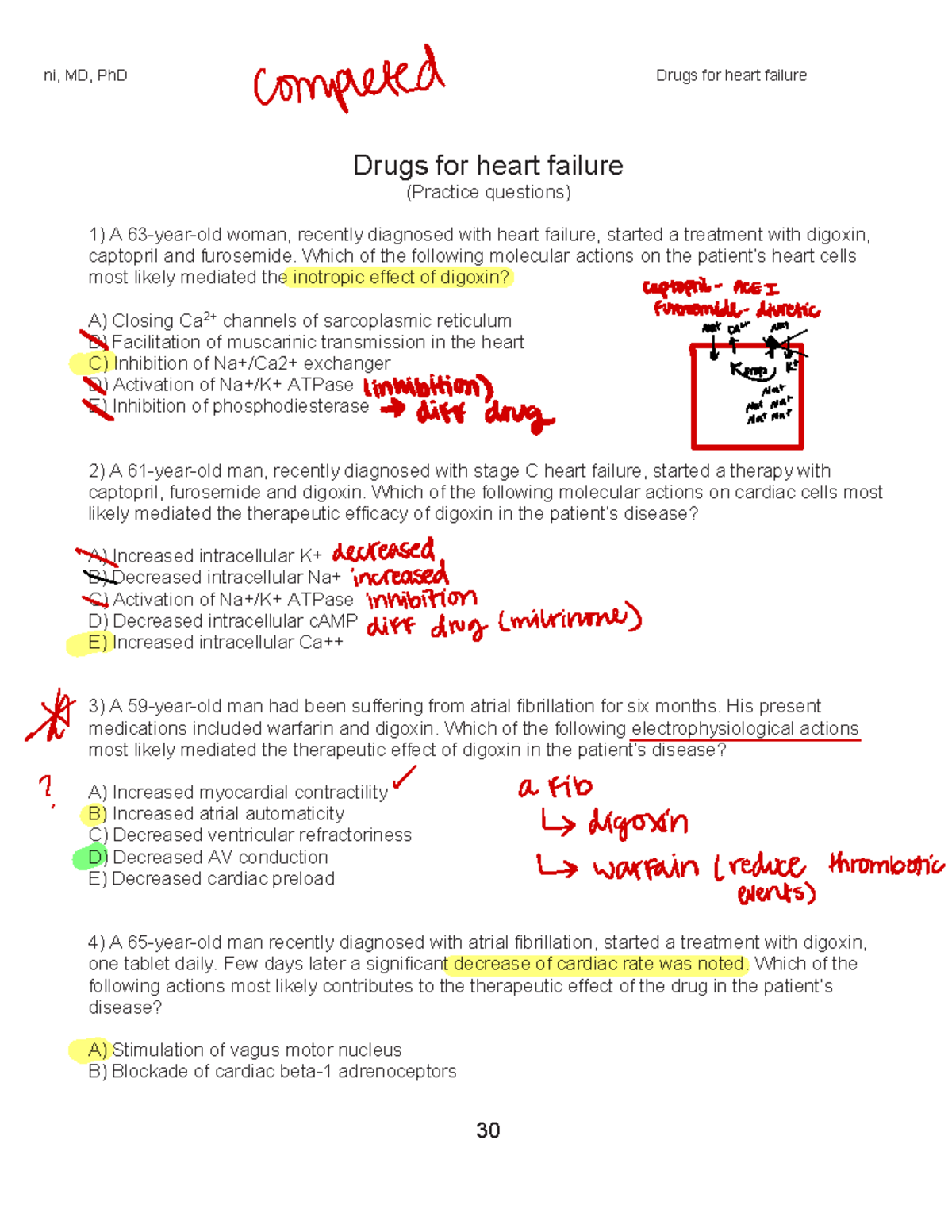 Drugs FOR Heart Failure Practice Questions Drugs for heart failure