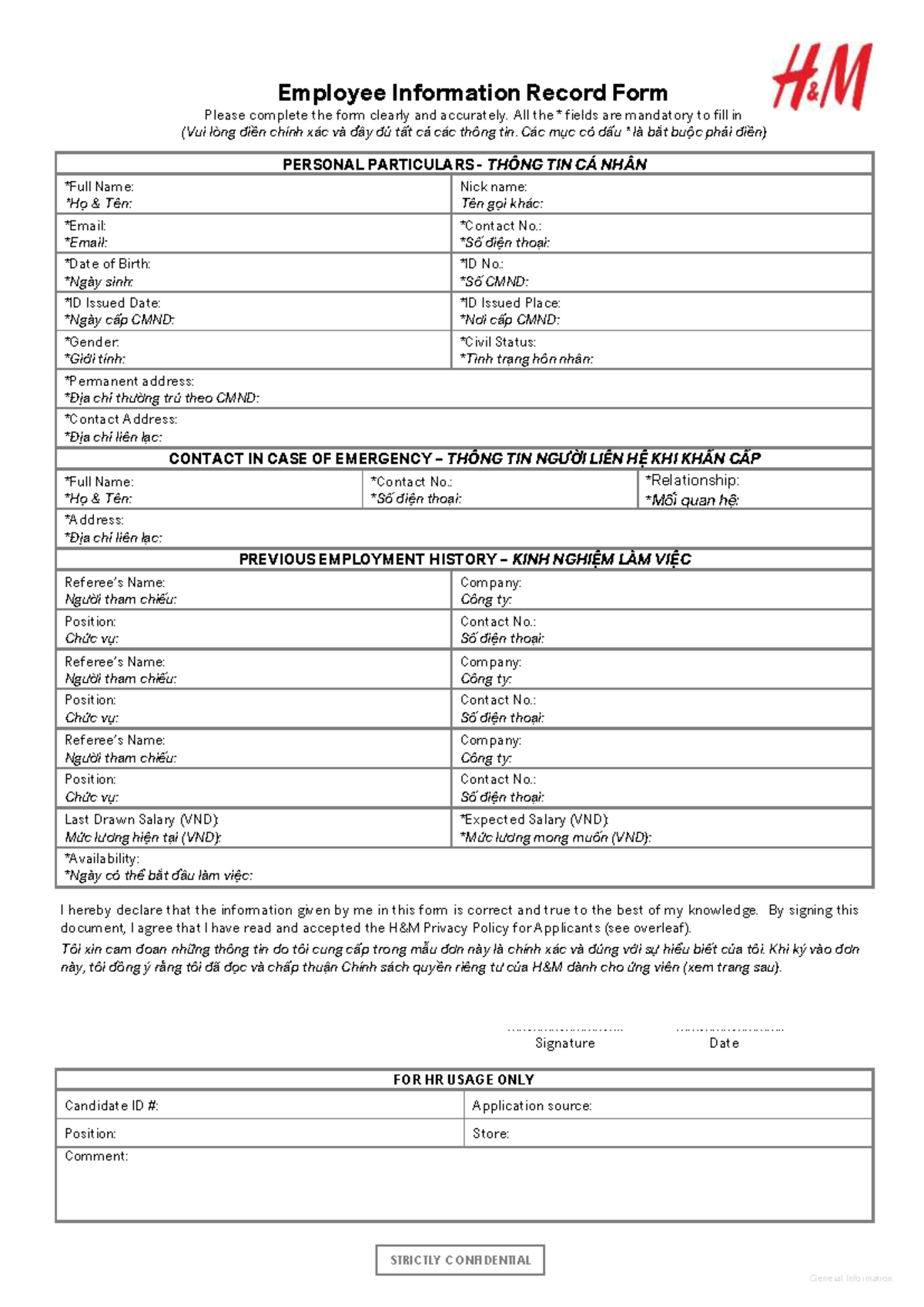 Employee Information Form Applicants General Information Employee 