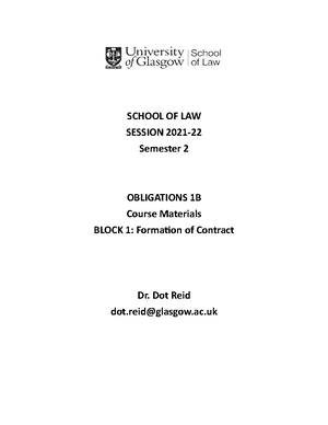 Obs 1B Tutorial 1 - Contract formation - OBLIGATIONS 1B 2019- Tutorial ...