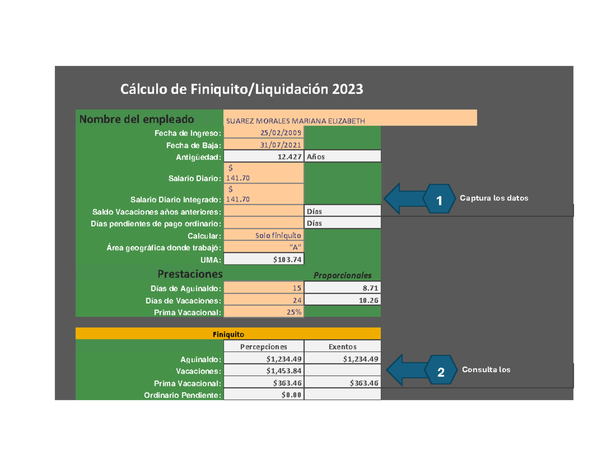 Finiquito Y Liquidacion C Lculo De Finiquito Liquidaci N Nombre