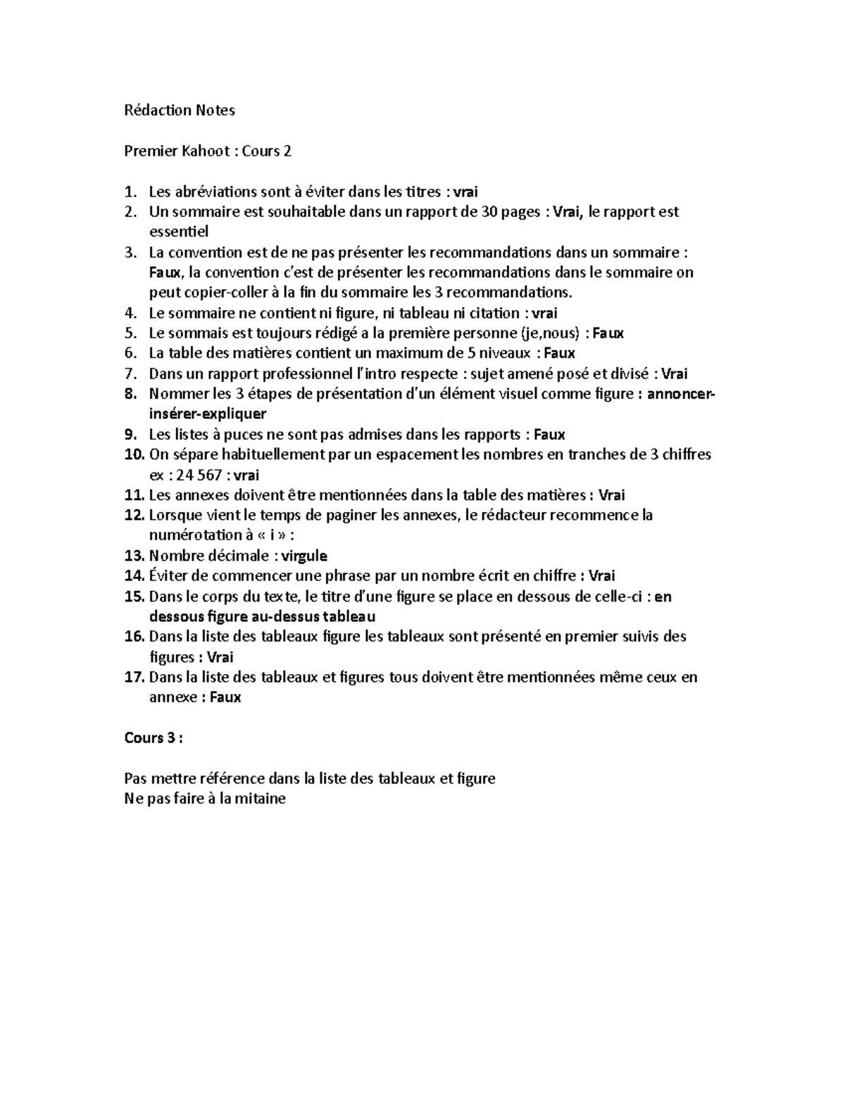 Rédaction Notes DE COURS - Rédaction Notes Premier Kahoot : Cours 2 Les ...