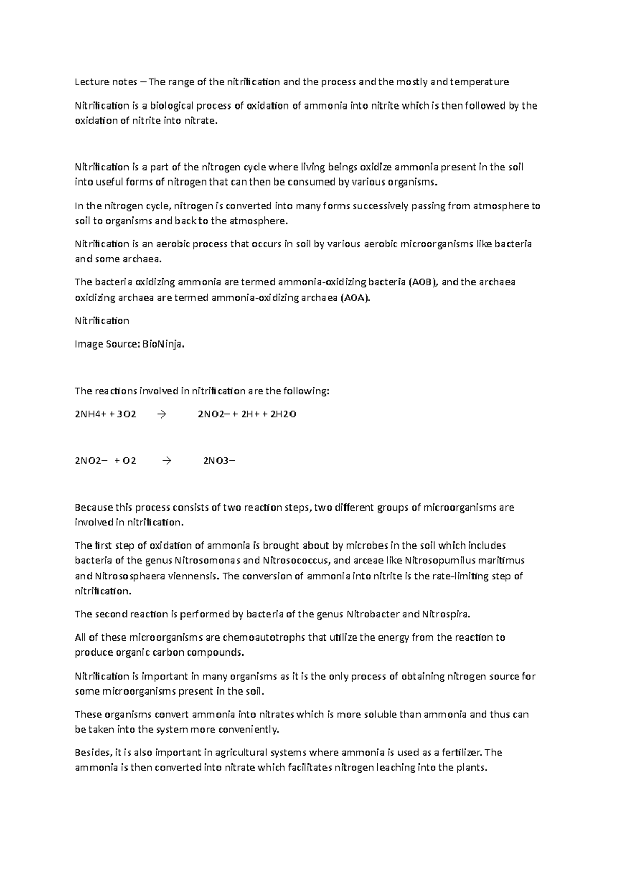 Lecture notes – The range of the nitrification and the process and the ...
