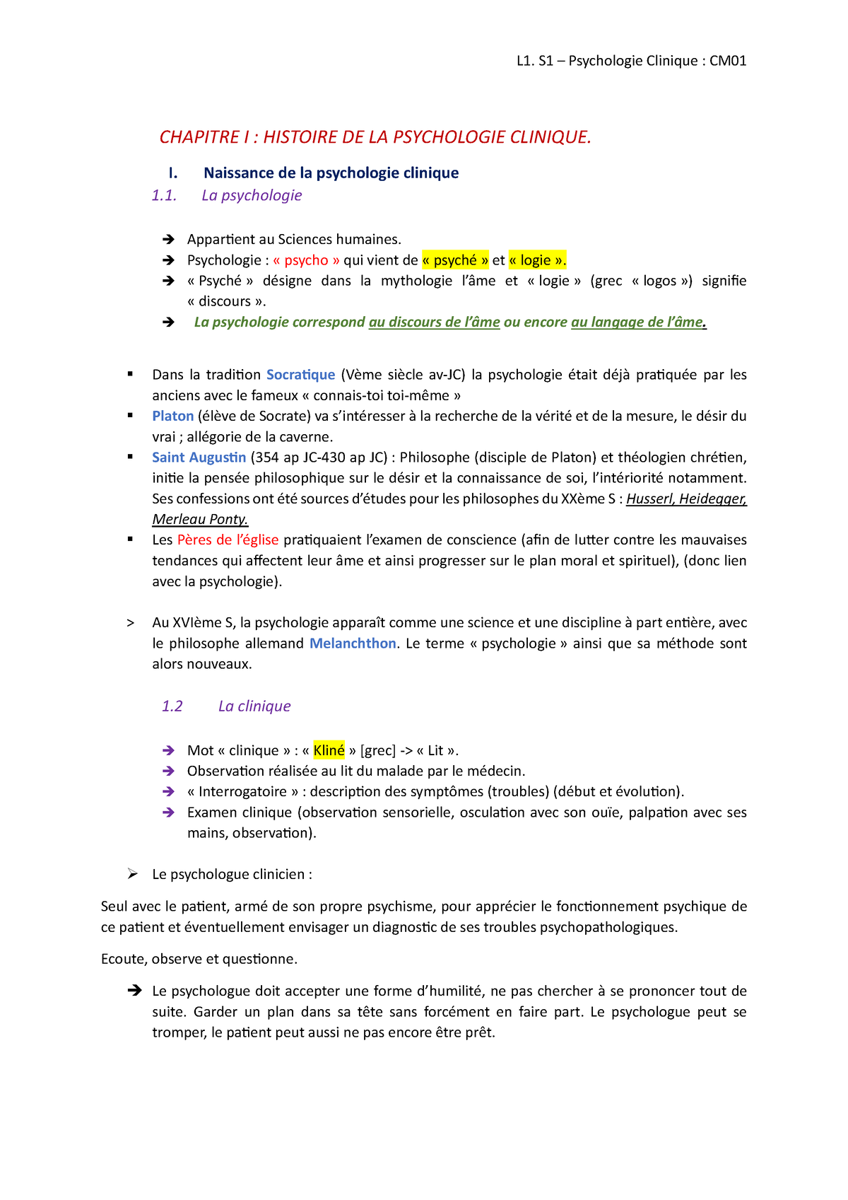 Chapitre 1 Psychologie Clinique Chapitre I Histoire De La Psychologie Clinique I Naissance 8119