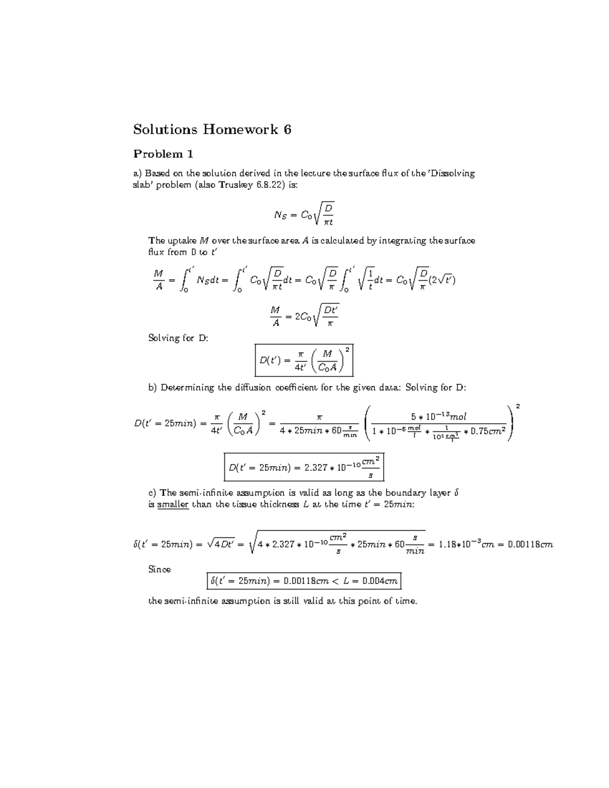 Hw # 6 Solutions - Solutions Homework 6 Problem 1 A) Based On The ...