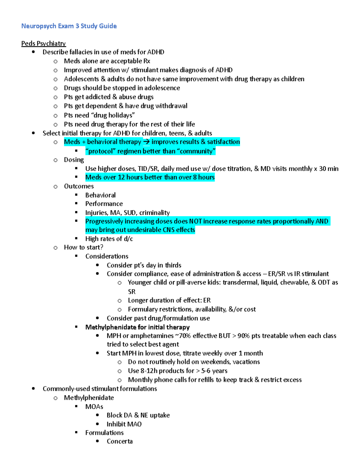 Neuropsych Exam 3 Study Guide - Neuropsych Exam 3 Study Guide Peds ...