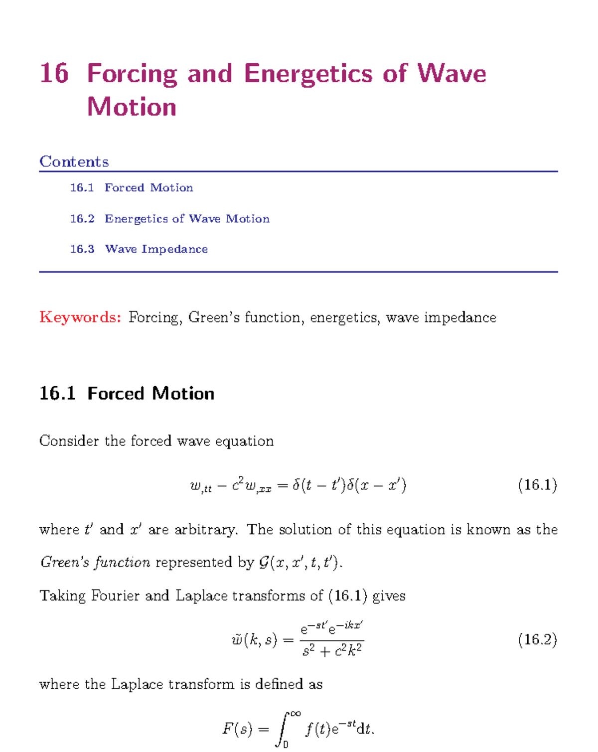 Lec16 - Lecture notes 16 - 16 Forcing and Energetics of Wave Motion ...
