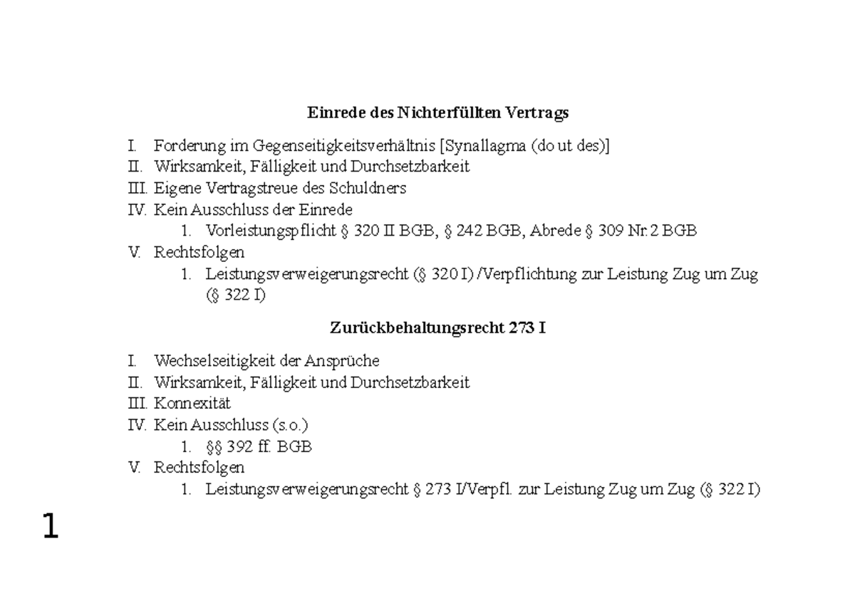 Einrede Des Nicht Erfüllten Vertrags www.studocu.com