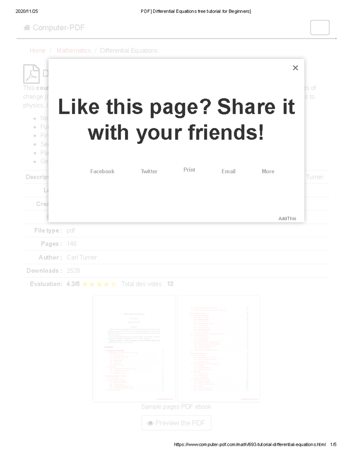 [PDF] Differential Equations free tutorial for Beginners Home / Mathematics / Differential