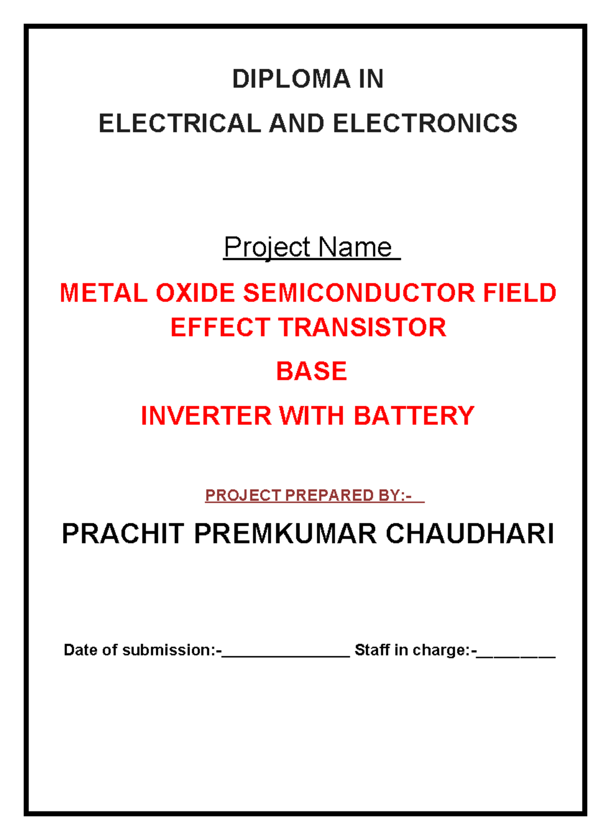 Deploma in electrical & electronics Project - DIPLOMA IN ELECTRICAL AND ...