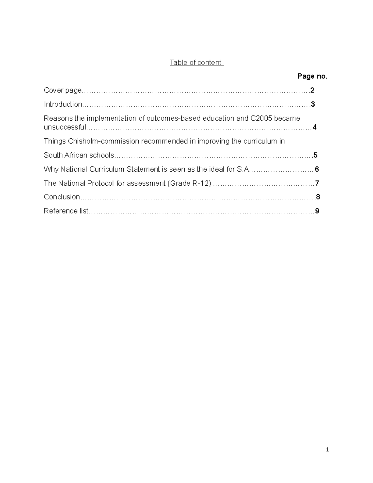 EDUB2714-Individual assignment - Table of content Page no. Cover - Studocu