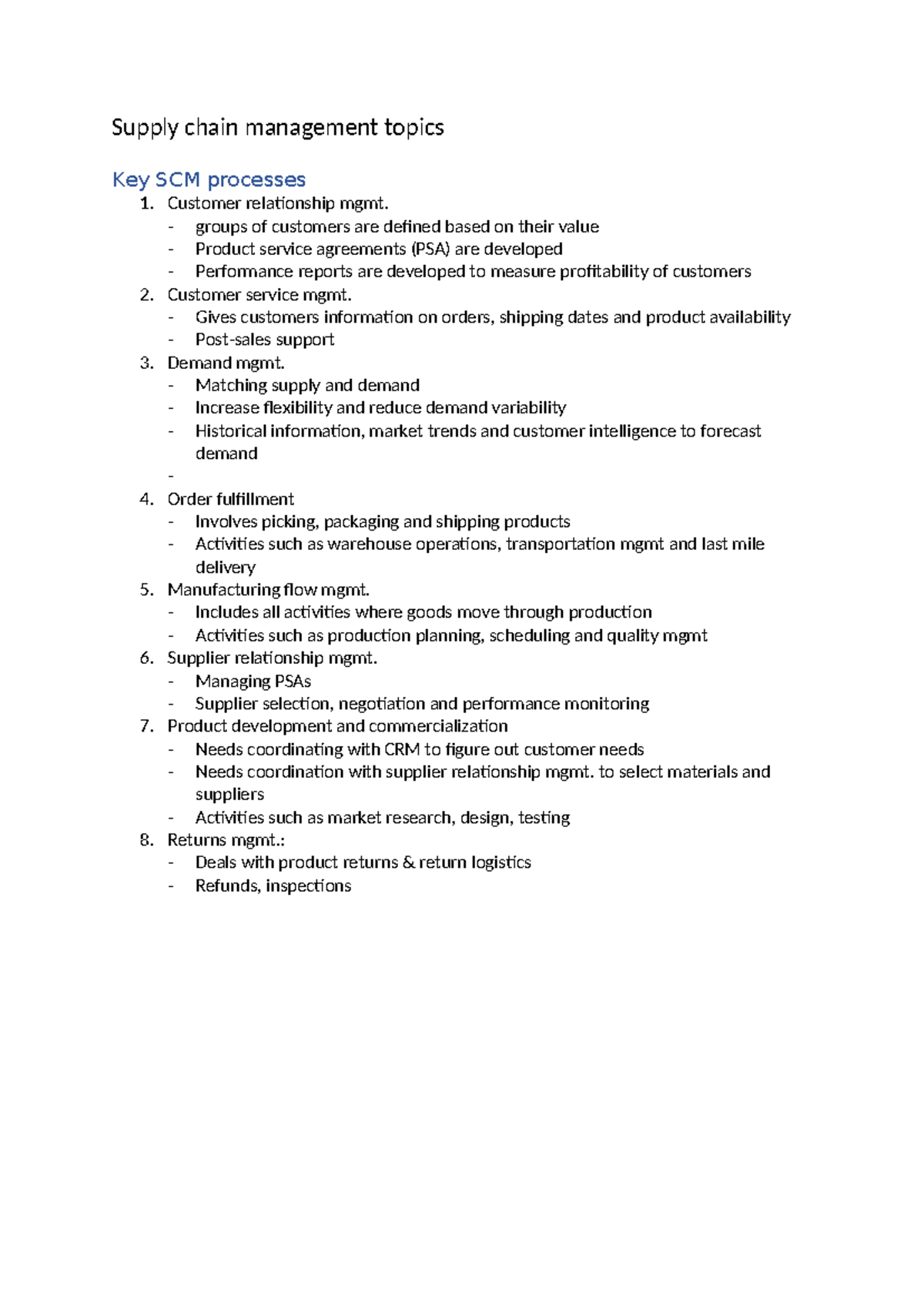 Supply chain management questions to topics - Supply chain management ...