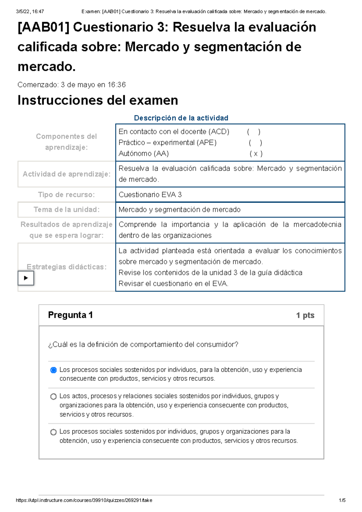 Marketing 2022Examen [AAB01] Cuestionario 3 Resuelva La Evaluación ...