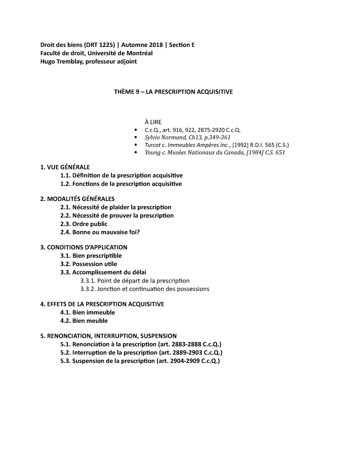 DRT 1225 - Thème 9 - La prescription acquisitive - Plan de cours ...