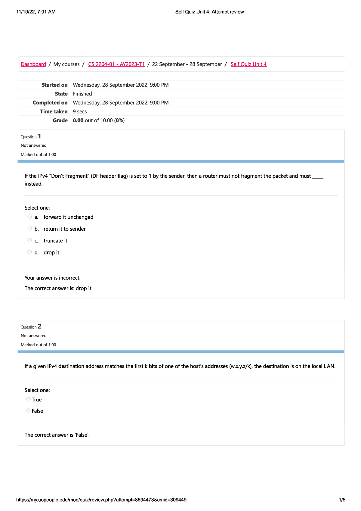 Self Quiz Unit 4 - This Is The Self-quiz Of Unit 4, CS 2204 ...