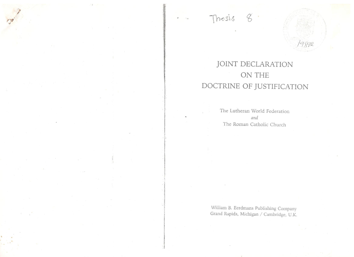 Lesson-3.1-Doctrine-of-Justification - Thesis 8 19892 JOINT DECLARATION ...