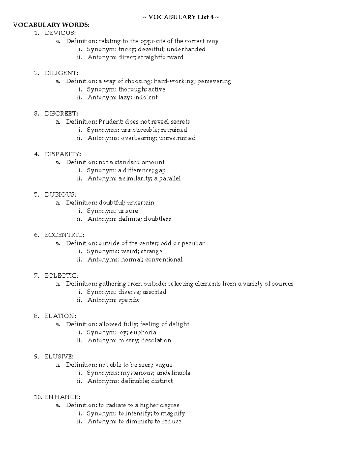 6. Vocabulary List 4 - hard - ~ VOCABULARY List 4 ~ VOCABULARY WORDS ...