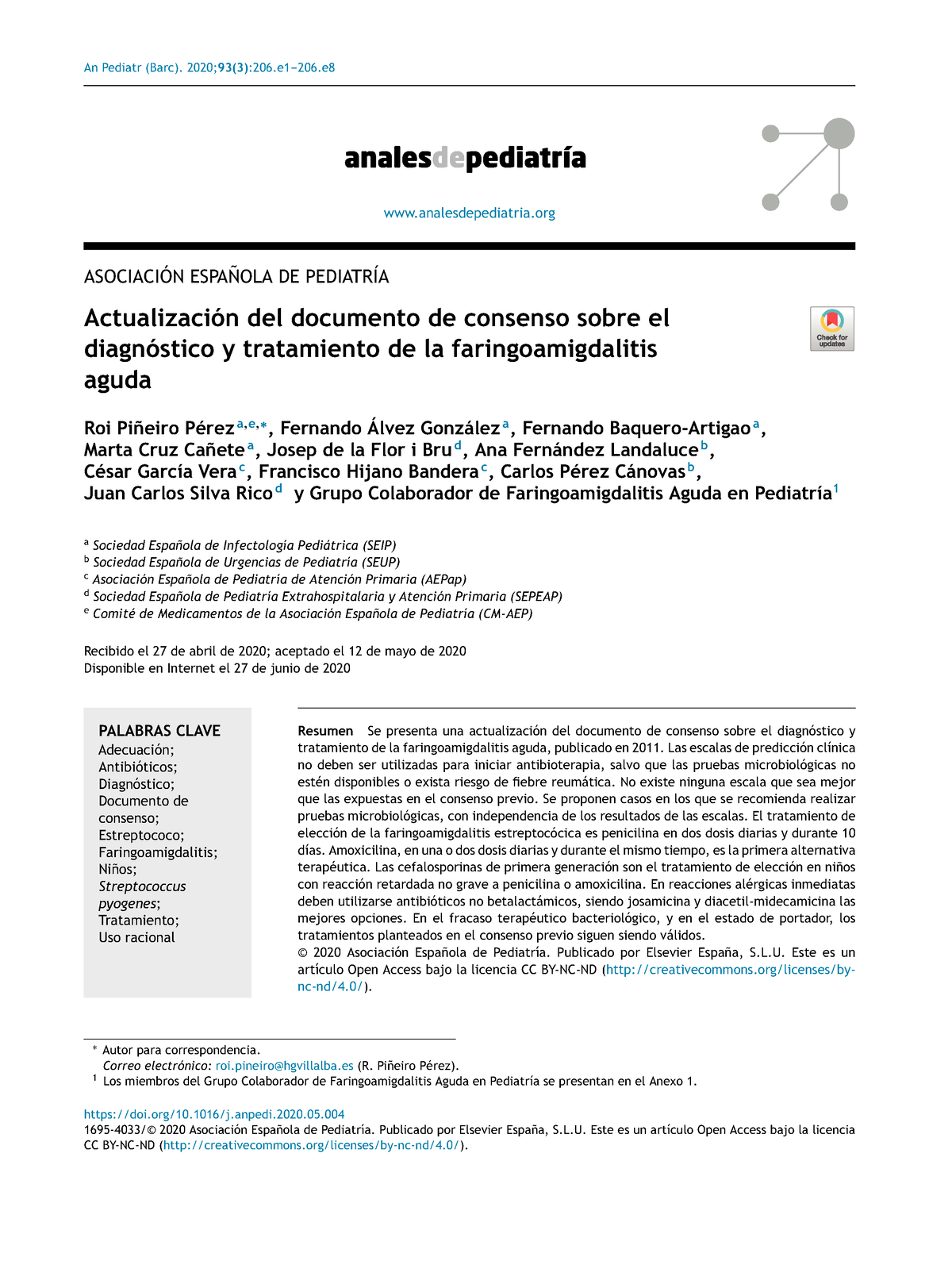 Diagnóstico Para Faringoamigdalitis 2020 - An Pediatr (Barc). OLA DE ...