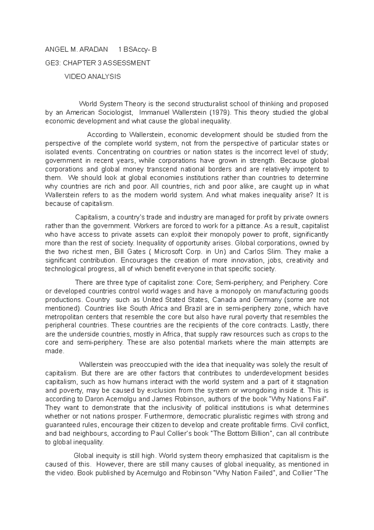 GE3,chapter 3assessment - ANGEL M. ARADAN 1 BSAccy- B GE3: CHAPTER 3 ...