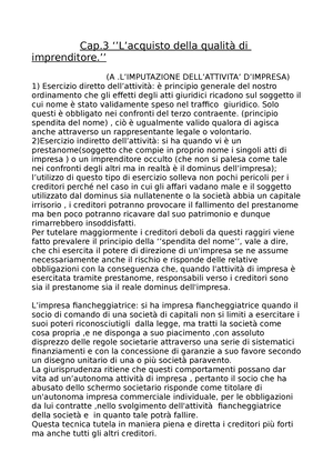 Cap. 3 Dir. Commerciale Campobasso volume unico - Cap ''L'acquisto della  qualità di imprenditore.'' - Studocu