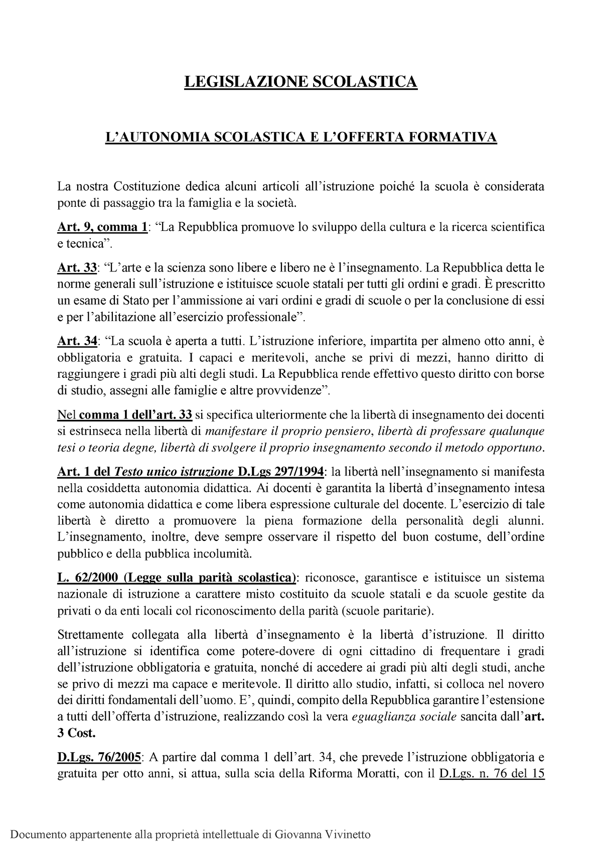 Legislazione Scolastica - LEGISLAZIONE SCOLASTICA L’AUTONOMIA ...