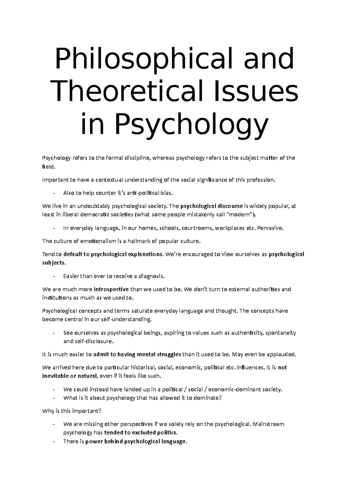 Philosophical & Theoretical Issues In Psychology - Psychology Honours 