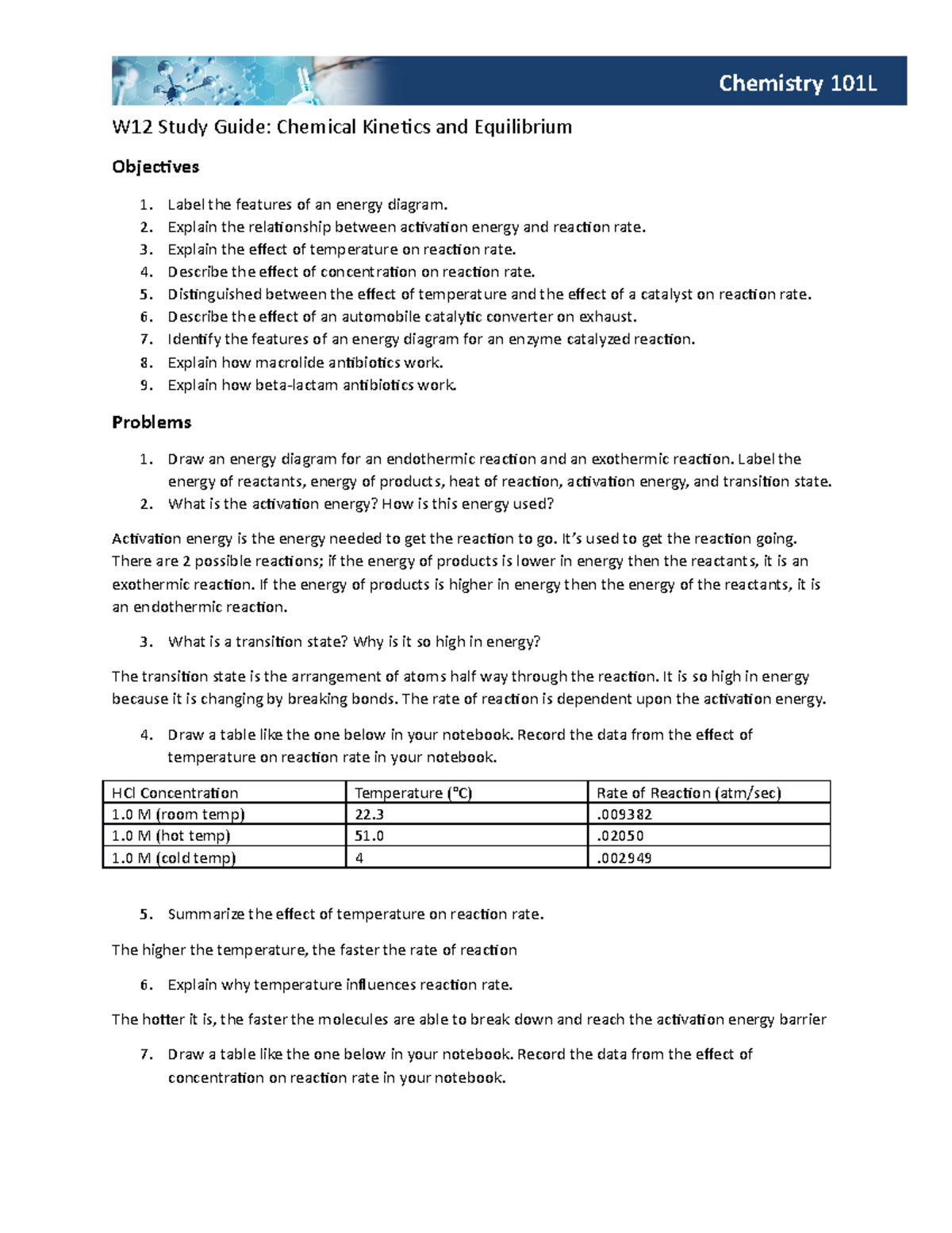 Chem 101L Week 12 Study Guide - Chemistry 101L W12 Study Guide ...