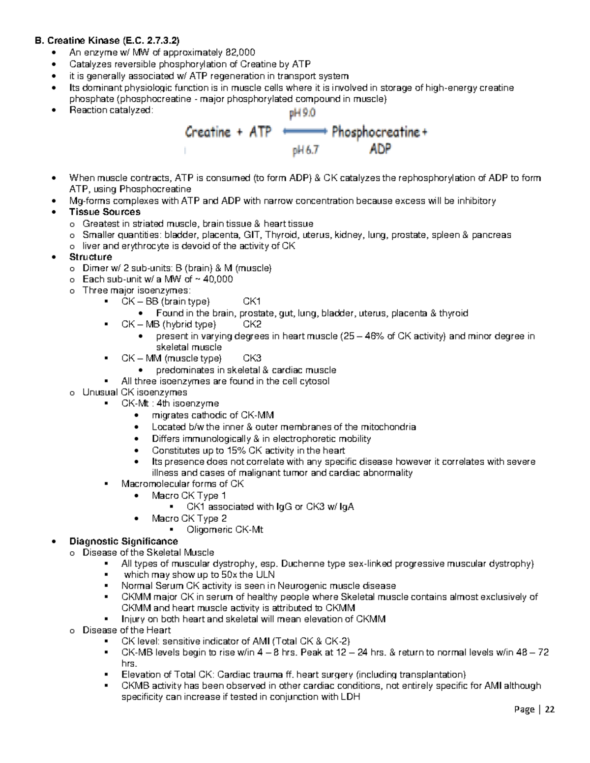 CC2 Chapter 1 - Clinical Chemistry 2 Notes - B. Creatine Kinase (E. 2.7 ...