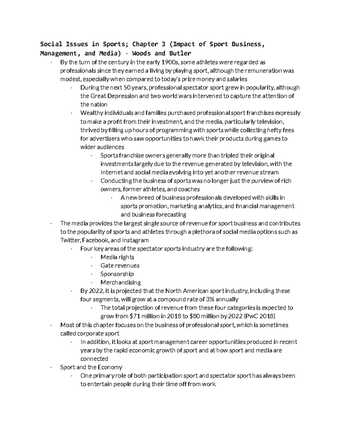 SBUS 250 Week 2 Textbook Reading Social Issues in Sports; Chapter 3