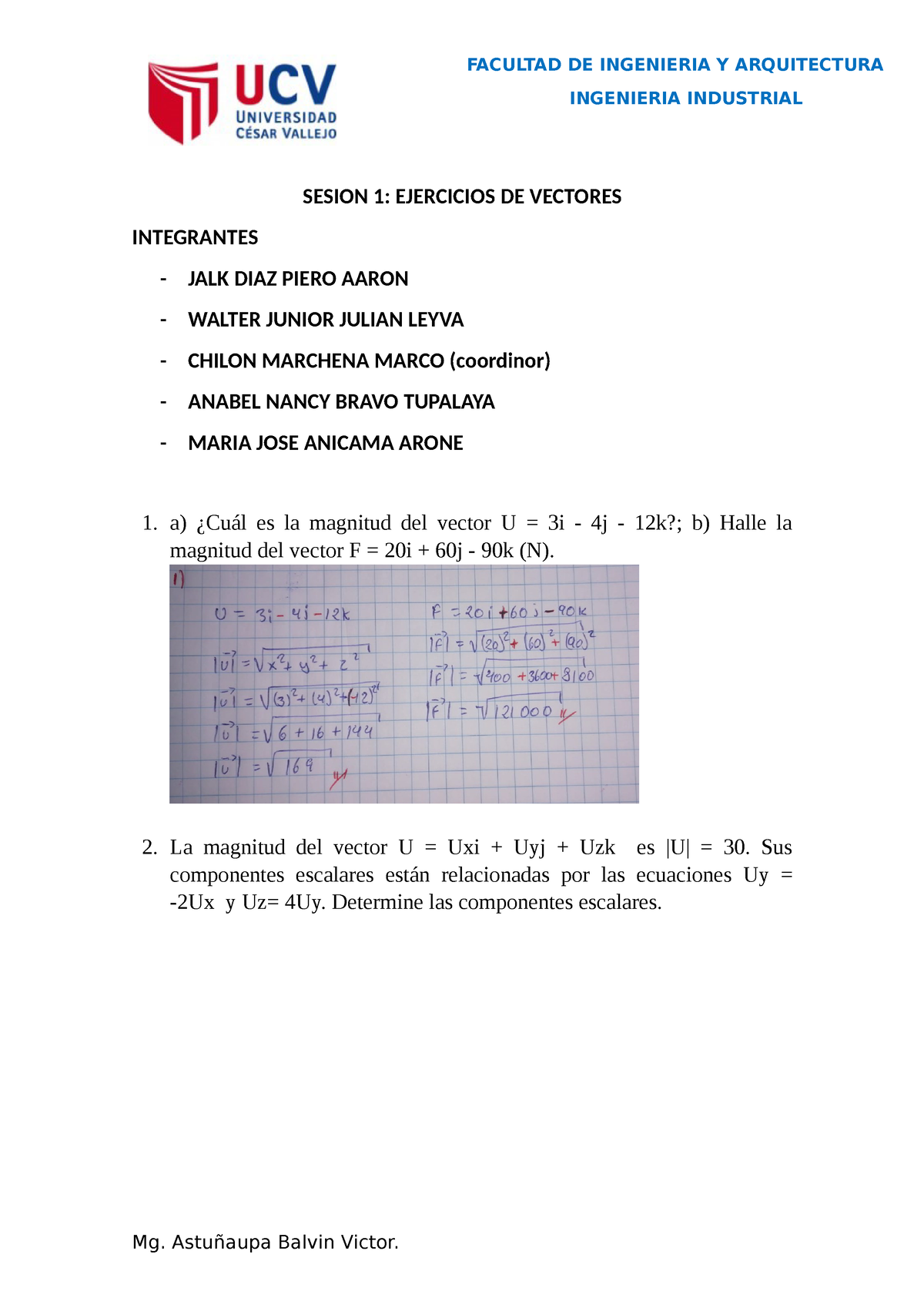 Ejercicio DE Fisica 2020 II Vectores 1 - INGENIERIA INDUSTRIAL SESION 1 ...