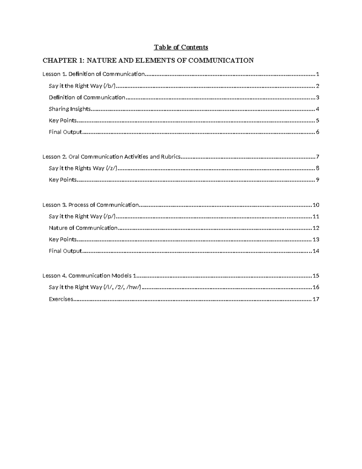 Table of contents zaires - Table of Contents Lesson 1. Definition of ...