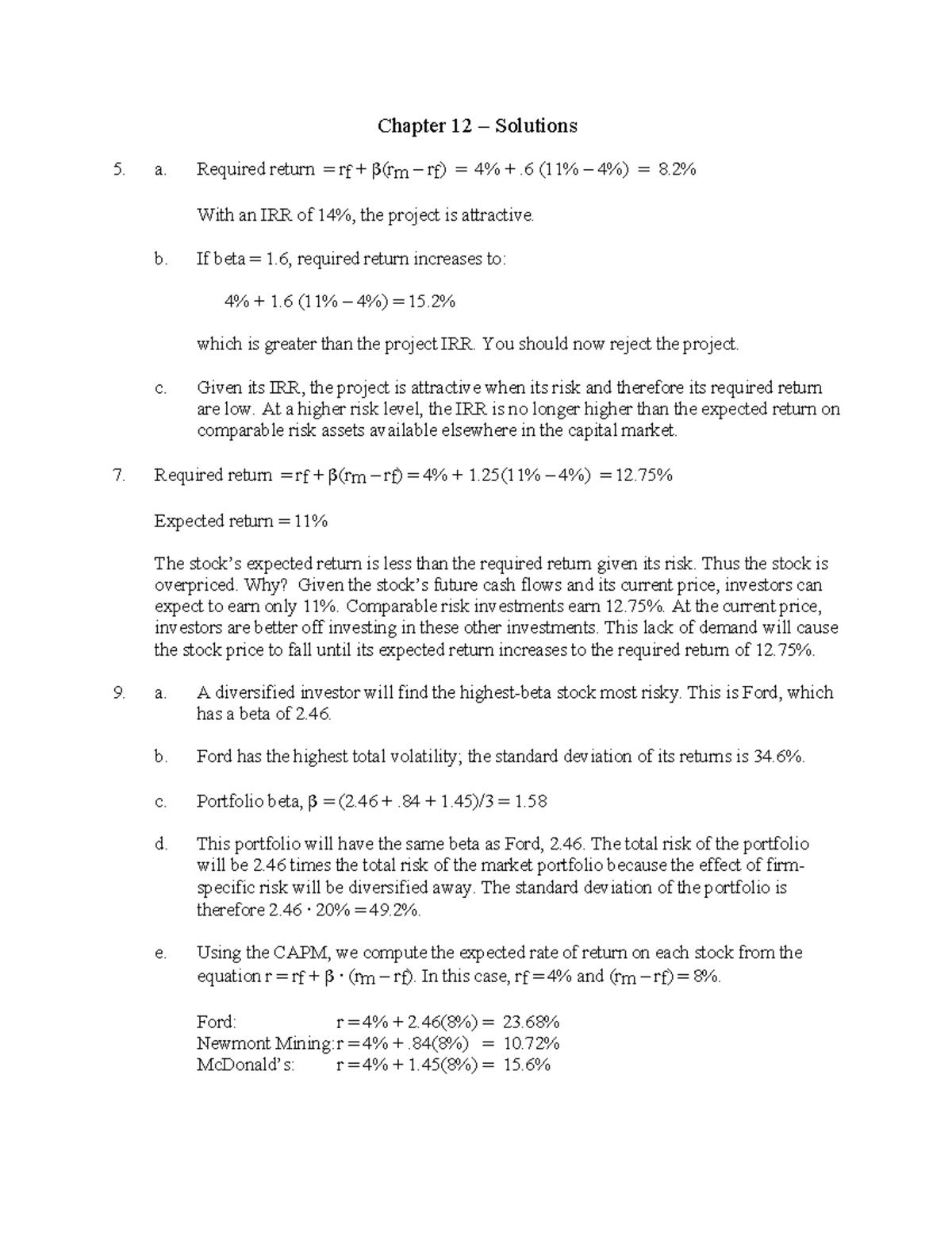 Chapter 12 Solutions.. Chapter 12 Solutions a. Required