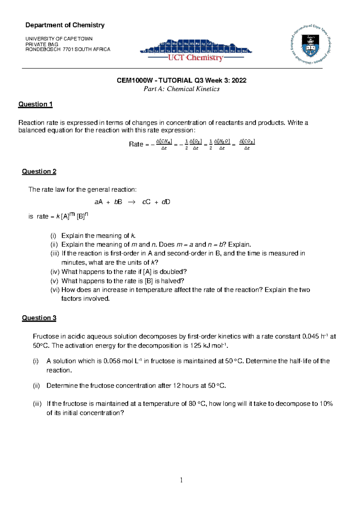 CEM1000W+Tutorial+7+Chemical+Kinetics+ Week+3 +and+Chemical ...