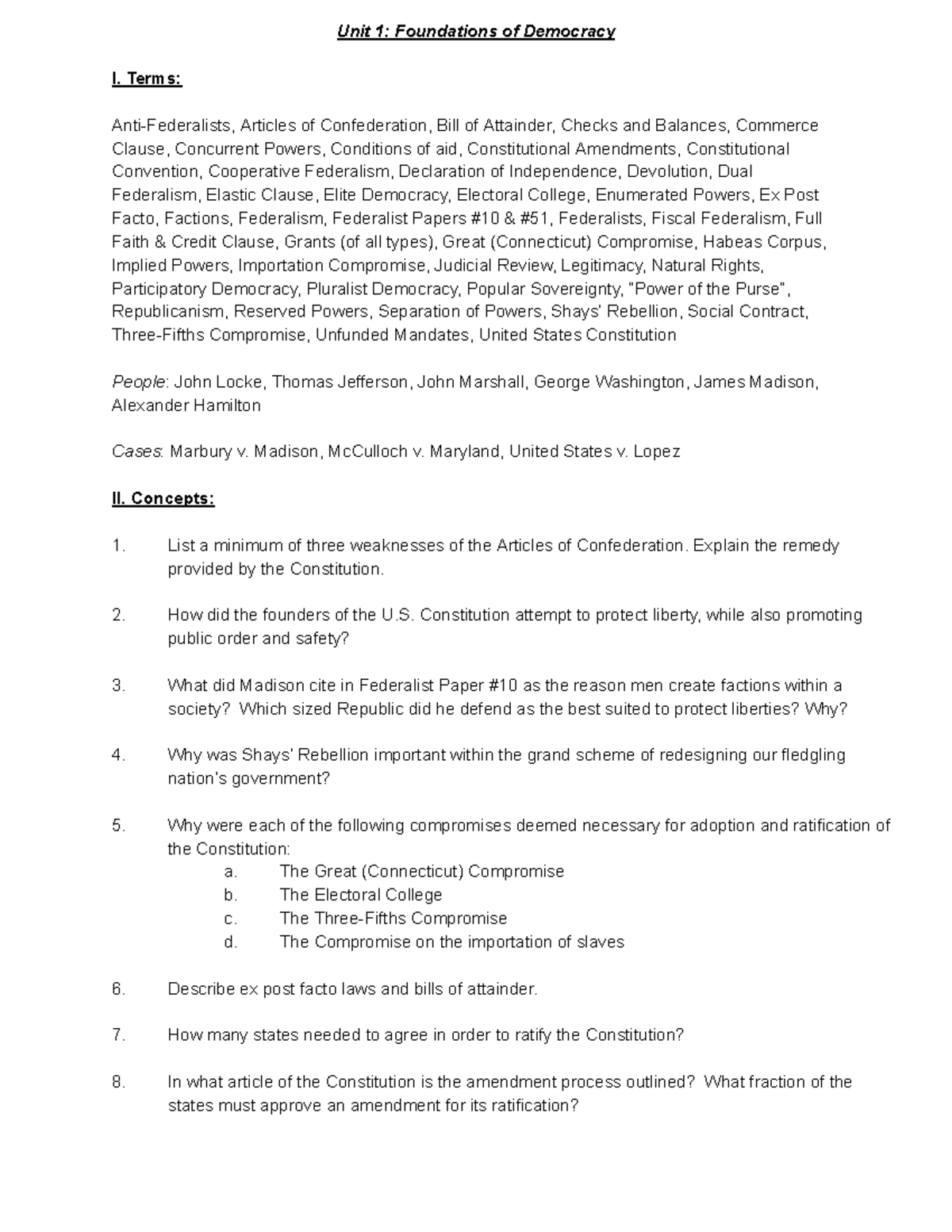 Ap Gov Unit 1 Review Notes From My Ap Gov Teacher I Hated Her So I M