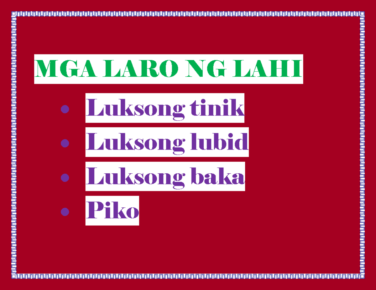 Pdfcoffee - MGA LARO NG LAHI Luksong tinik Luksong lubid Luksong baka ...