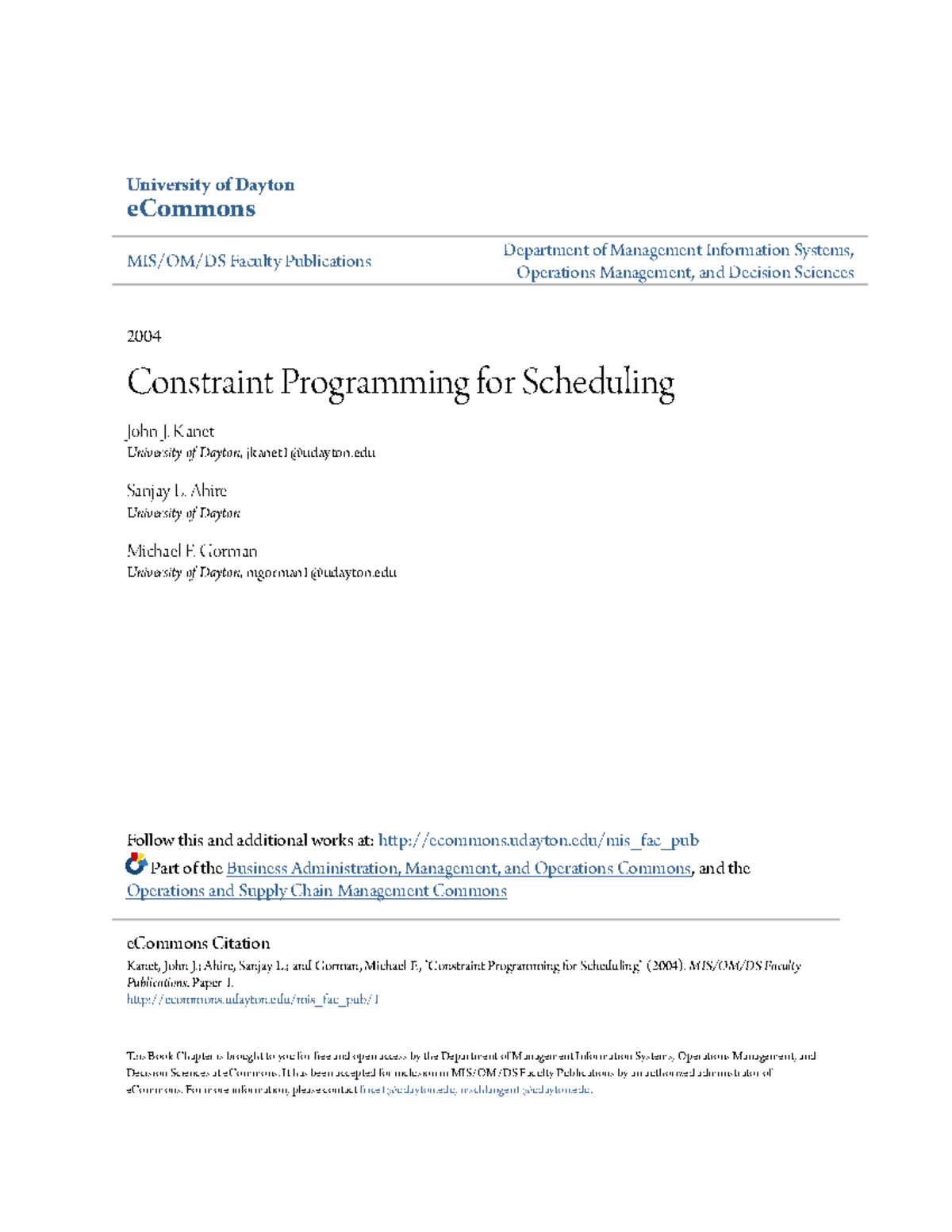 232825873 - University of Dayton ####### eCommons MIS/OM/DS Faculty ...