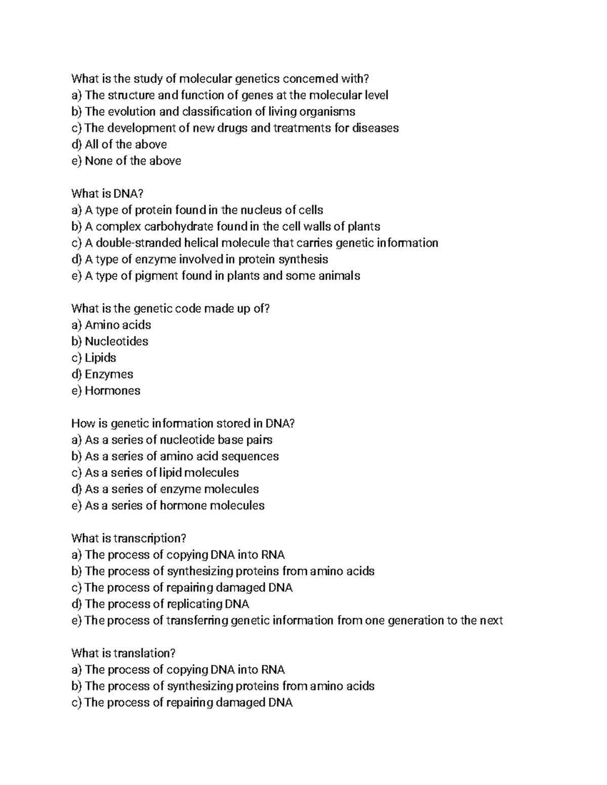 quiz for molecular genetics - What is the study of molecular genetics ...