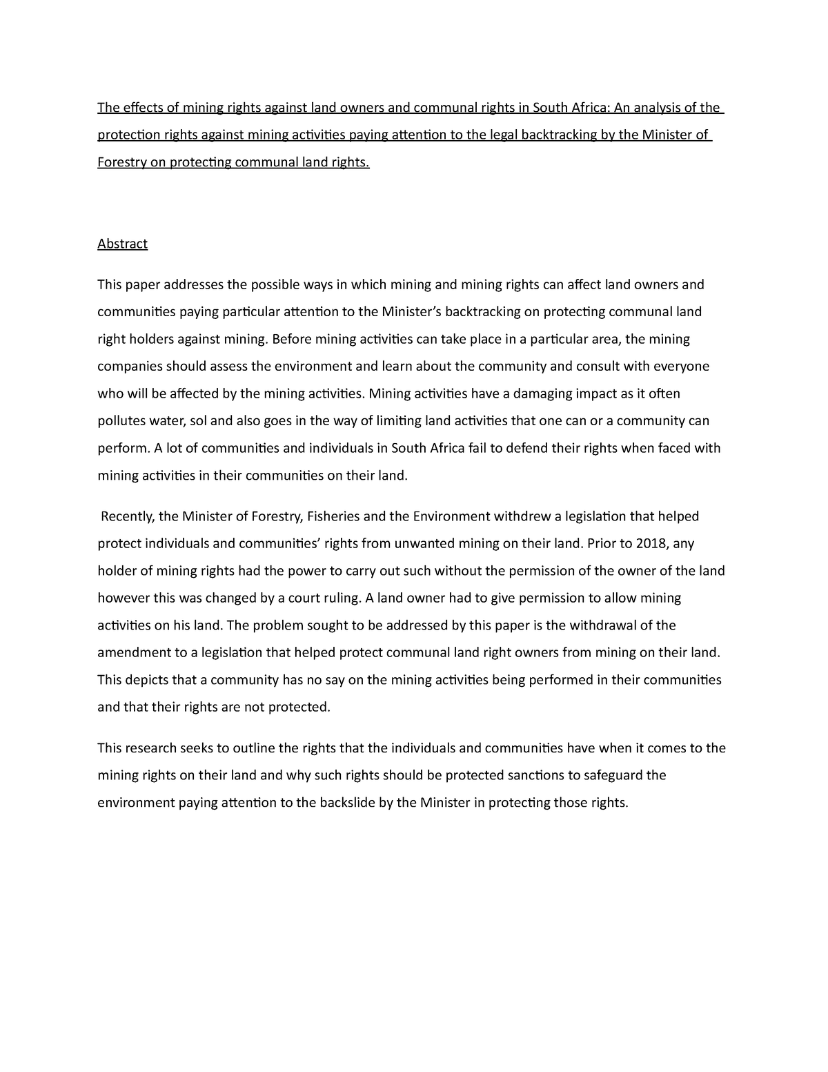 Mining rights - Abstract This paper addresses the possible ways in ...