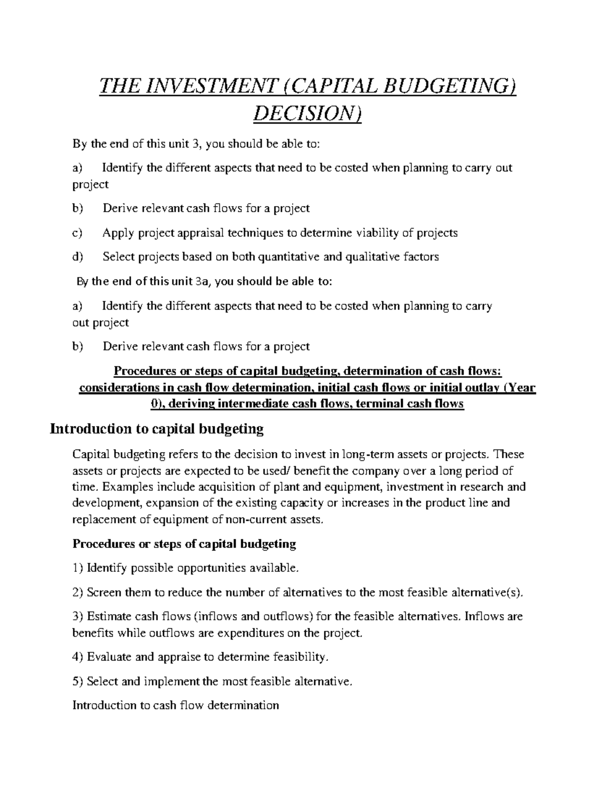 03 Capital Budgeting The Investment Capital Budgeting Decision By