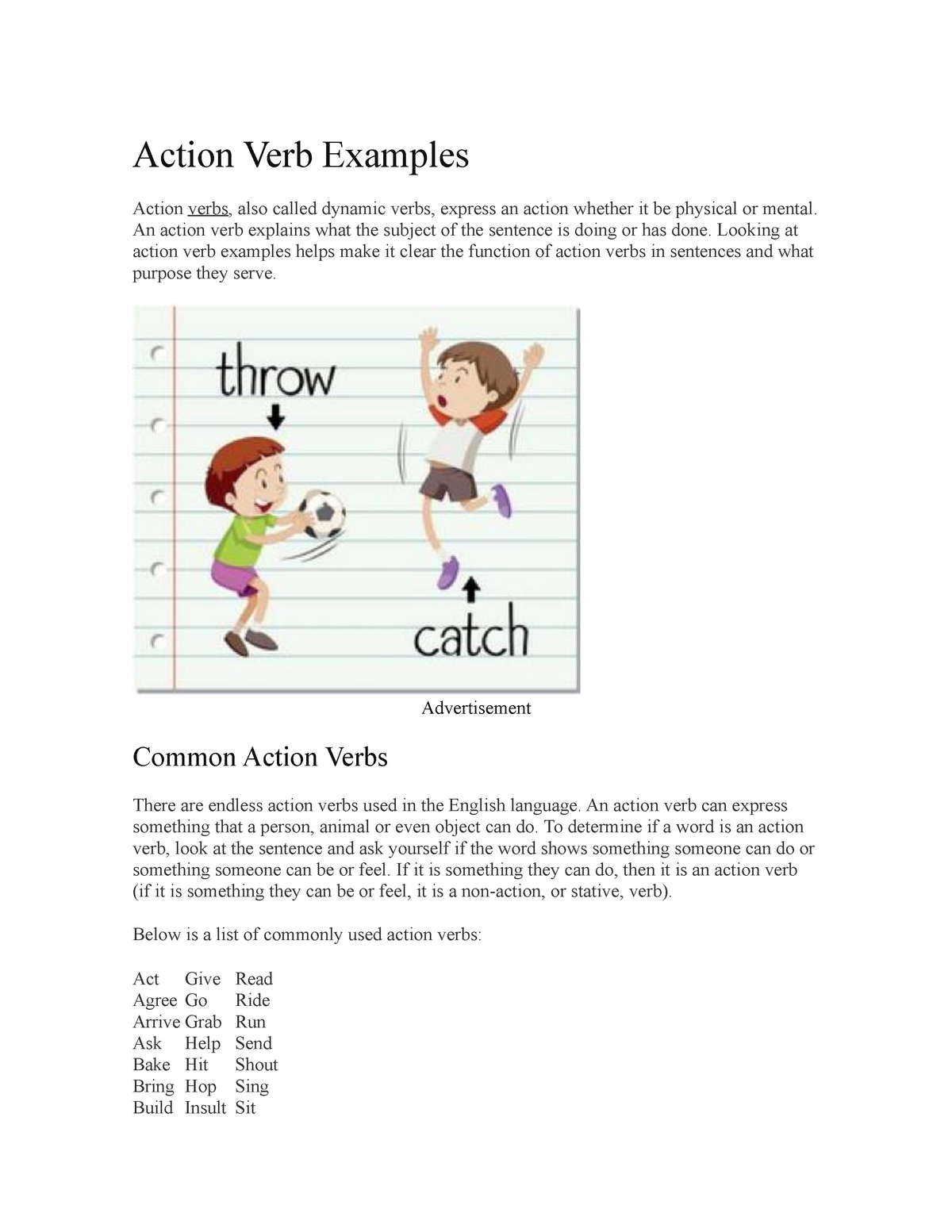 action verb examples