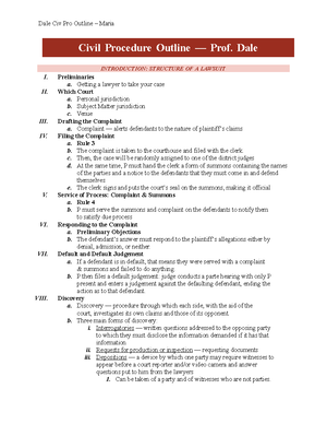 Civil Procedure - Outline - Civil Procedure Intro Criminal procedure is ...