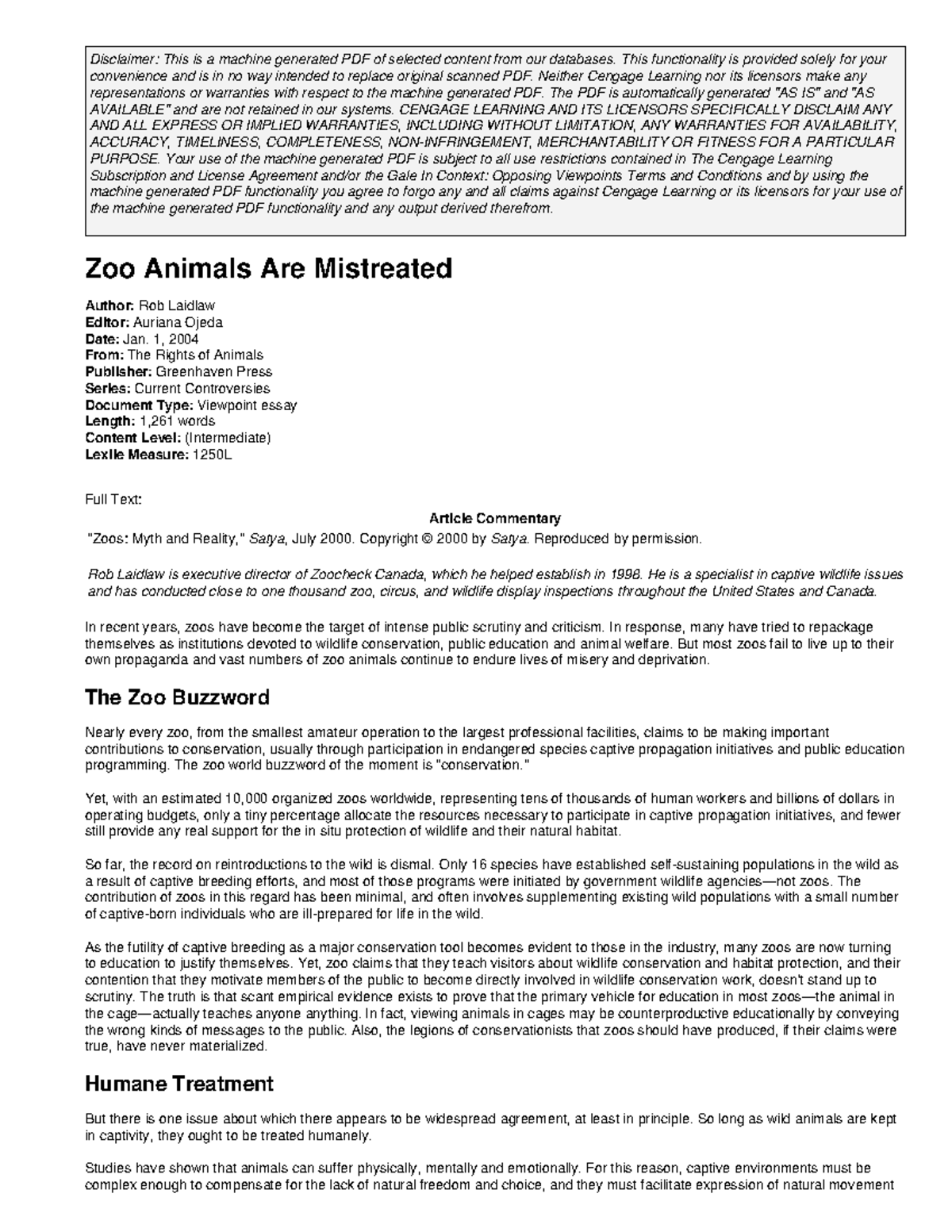 Zoo Animals Are Mistreated Disclaimer This is a machine generated