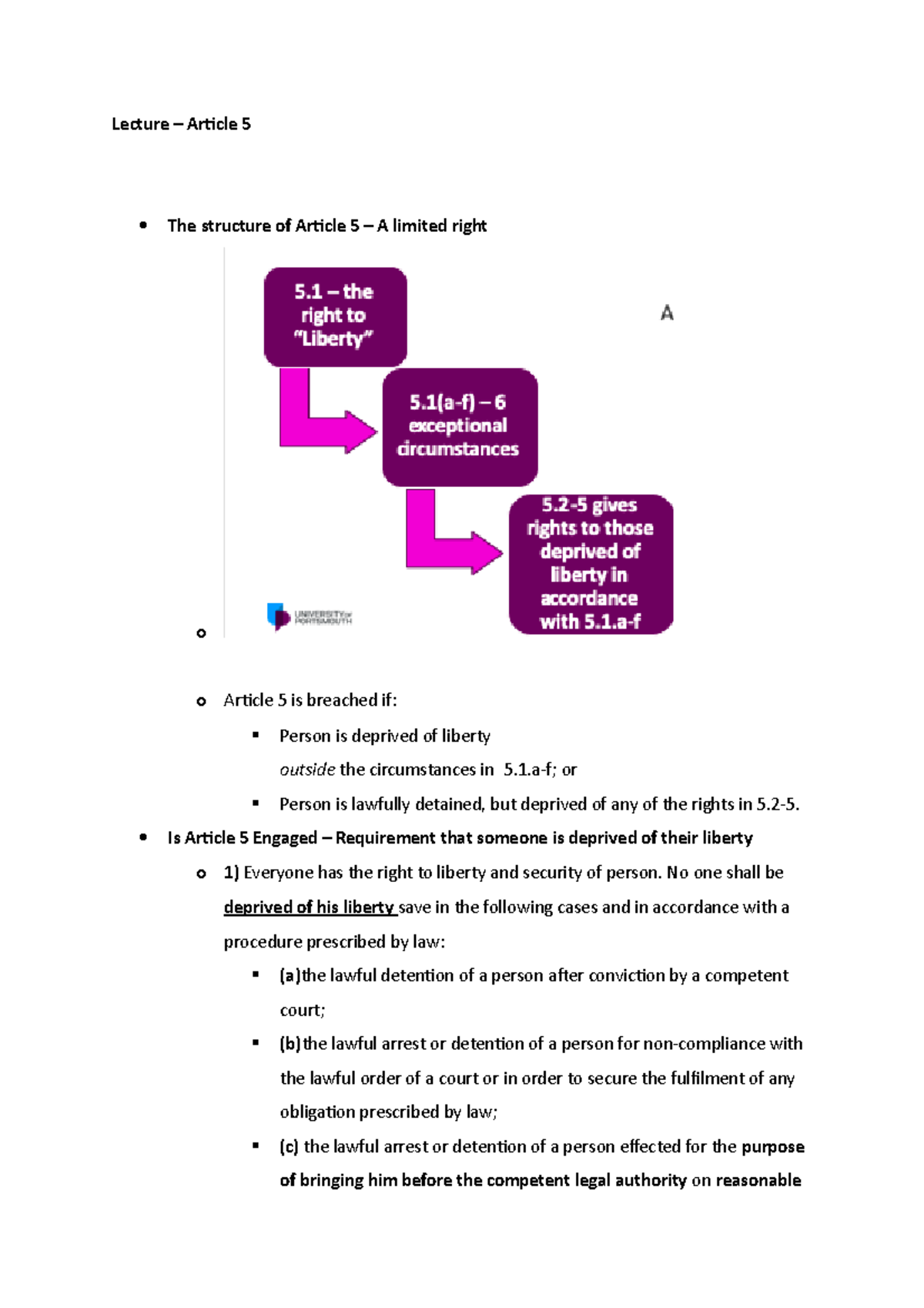 human rightd Lecture - Lecture – Article 5 The structure of Article 5 ...